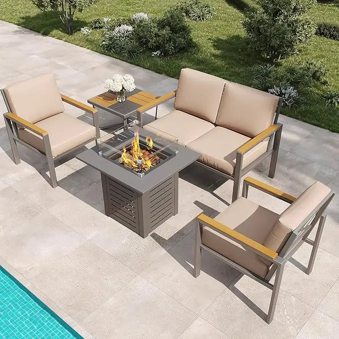 HUANZHUANG Outdoor Patio Set With Premium Fire Pit Table