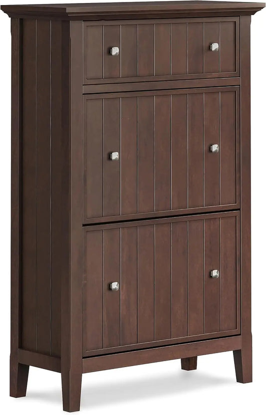 SimpliHome Acadian Solid Wood 32 Inch Entryway Shoe Cabinet