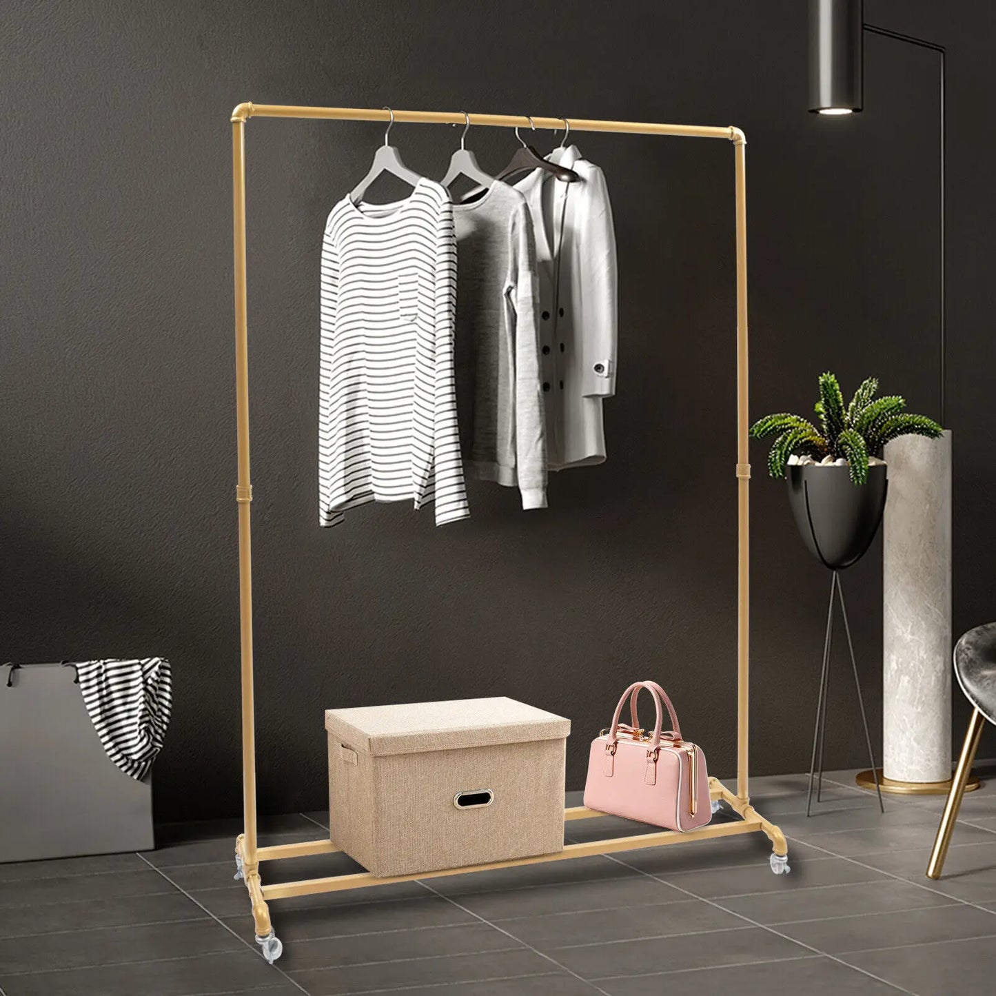 Industrial Vintage Clothing Rack with Wheels for Living Room