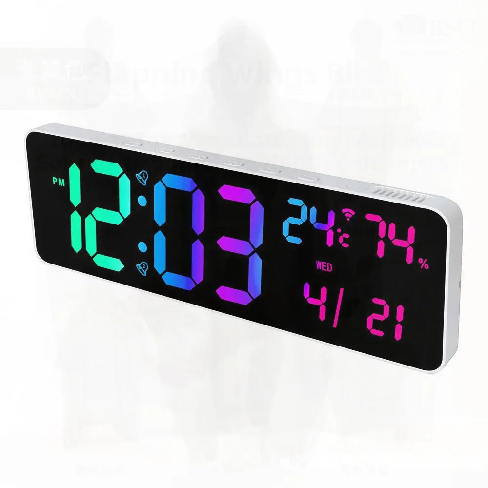 Summer Time Digital Wall Clock Bluetooth Smart Light-Sensing Snooze Alarm with Automatic Time Setting LED Display Thermometer