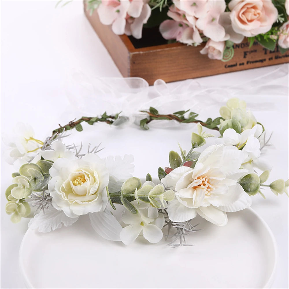 Women's Wedding Flower Wreath Crown Festival Headband Female Hair Accessories Headdress for Girls Garland Wedding Sweet Headwear