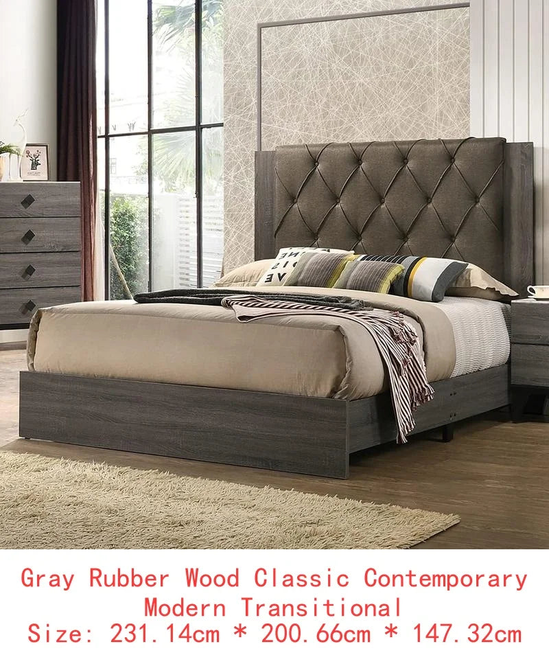 Contemporary Bed Frame With V Design Headboard And Rubberwood Construction