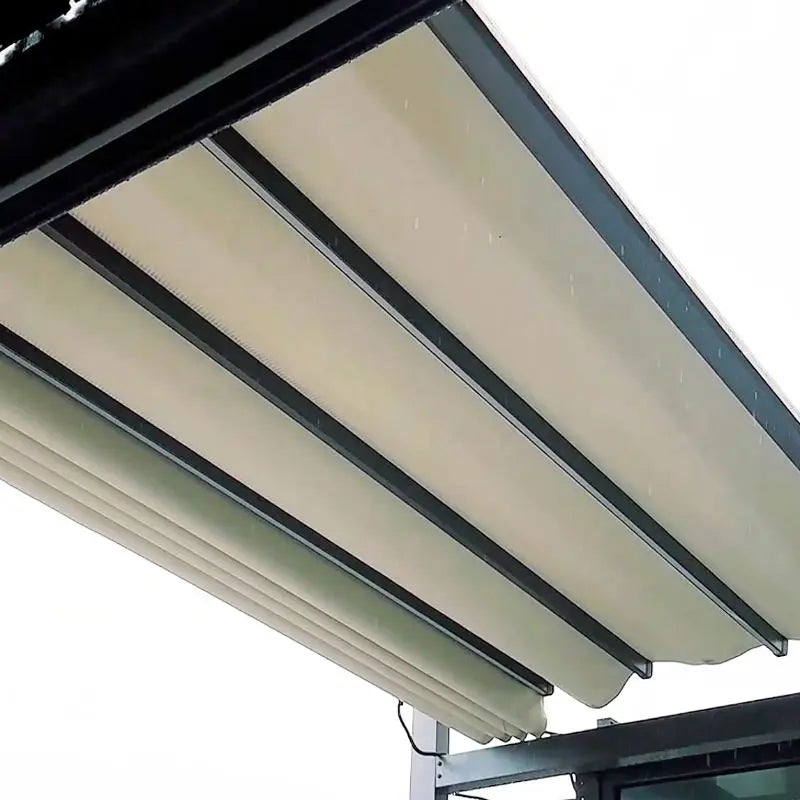 Custom size motorized waterproof sunproof retractable PVC pergola roof awning folding awnings motorized with LED for patio