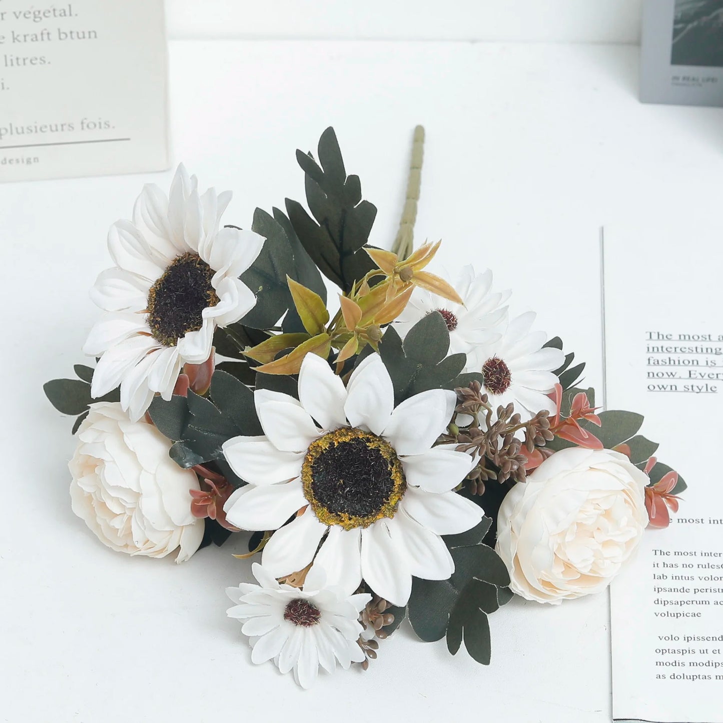 Autumn Sunflowers Peony Artificial Flowers Silk Bouquet Wedding Christmas Room Table Decoration For Vase Home DIY Fall Decor