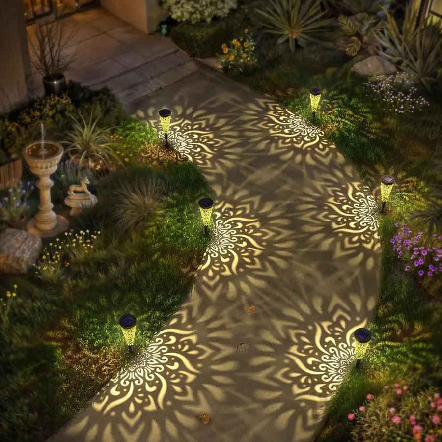 Pack Solar Lights Outdoor Garden Decorative Mandala Solar Garden Lights with Warm Light Waterproof Solar Pathway Landscape Light