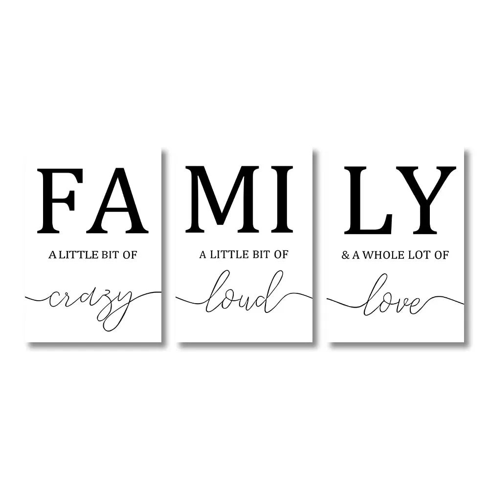 3PCS Frameless Simple Black White FAMILY Poster Modern Canvas Painting Wall Art Print Pictures  For Living Room Home Decorative
