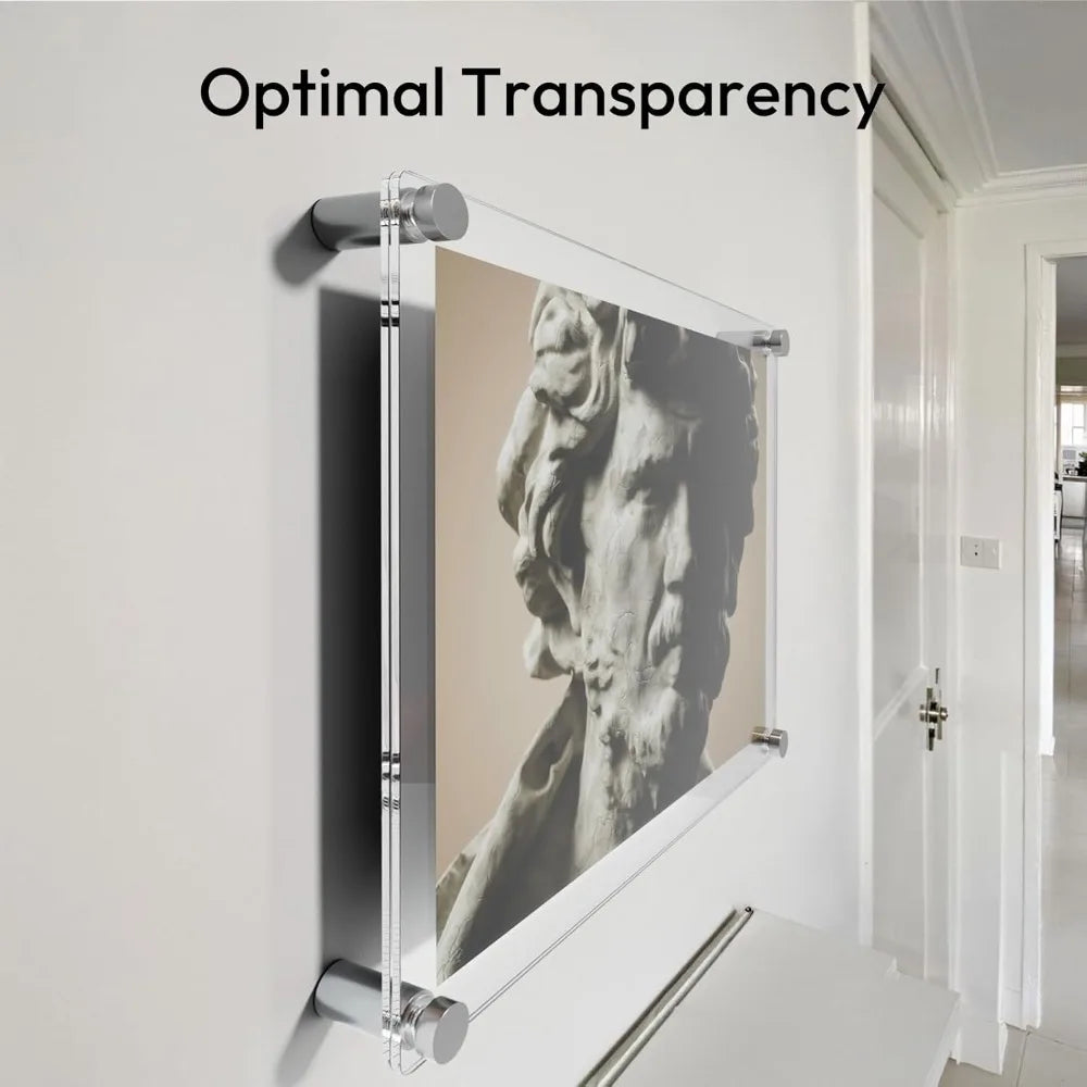 Wall-Mounted Clear Acrylic 8x10 Photo Frame, Floating Style for Displaying 9.7x11.7 Inch Full Frame Images - Set of 3