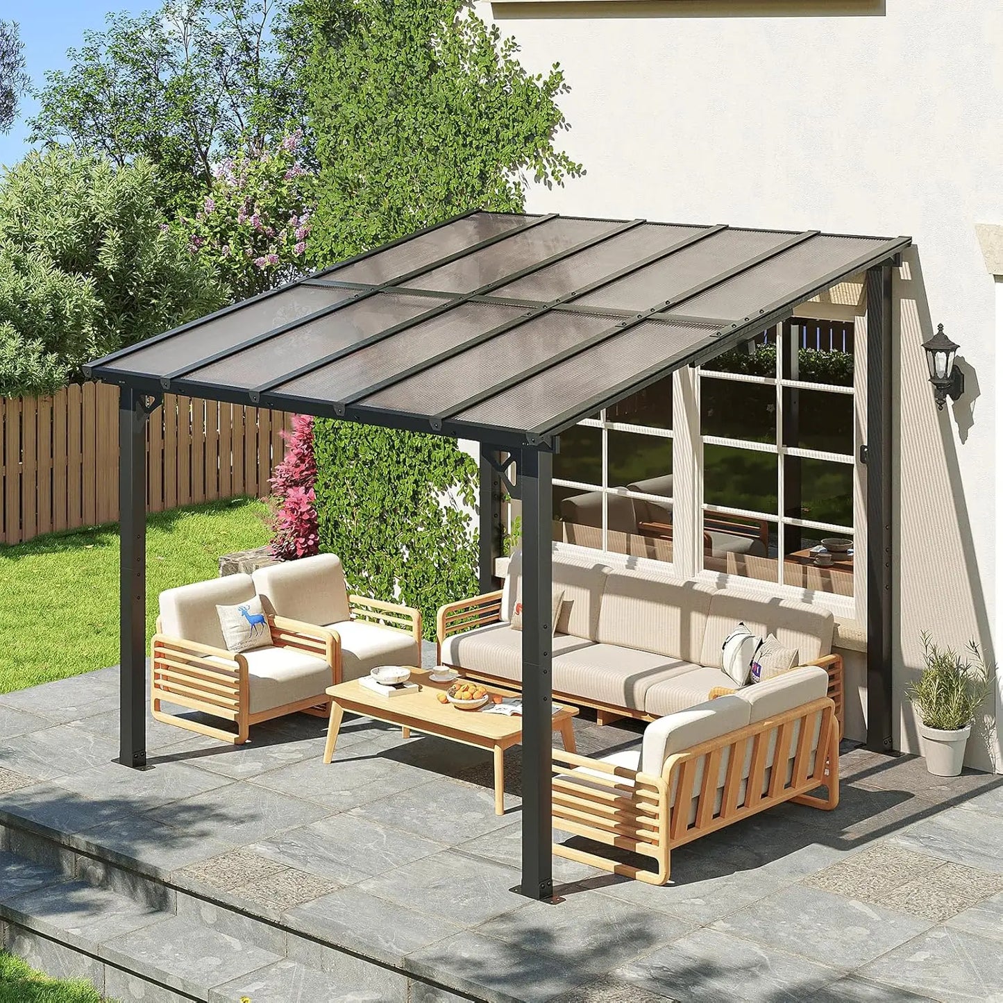 Lean to Gazebo, Hardtop Metal Gazebo Pergola with Polycarbonate Roof, Large Wall Mounted Heavy Duty Awnings,, Custom