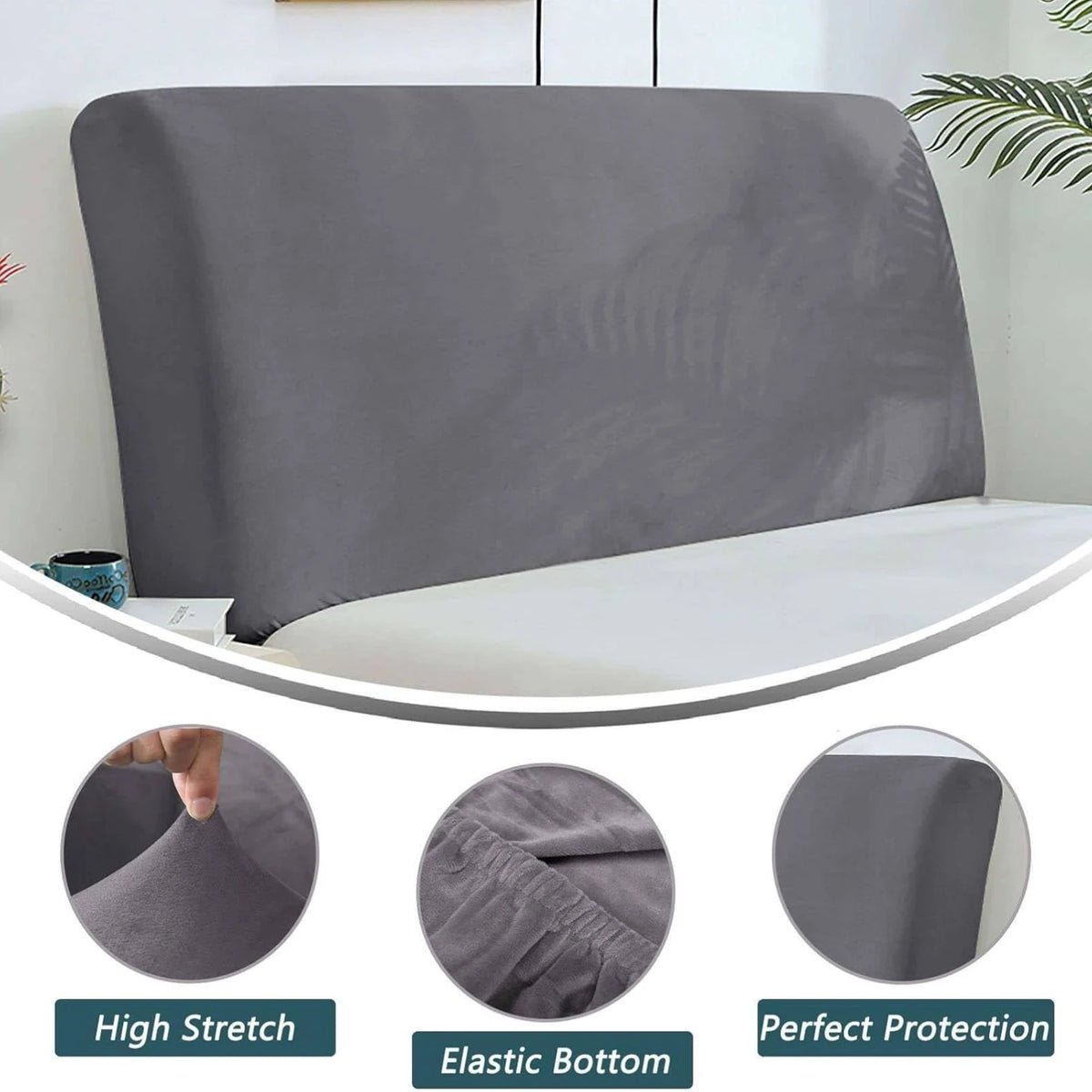Velvet Bed Headboard Cover All-Inclusive Design Solid Color Elastic Protection Headboard Protection Cover for Single Double King