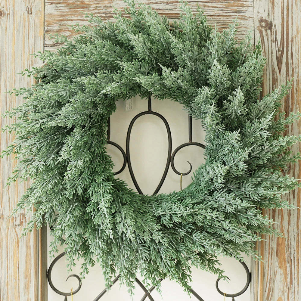 Large Real Touch Christmas Cedar Wreath Artificial Cedar Wreaths Fake Pine Needles Wreath for Door Wall Windows Home Xmas Decor