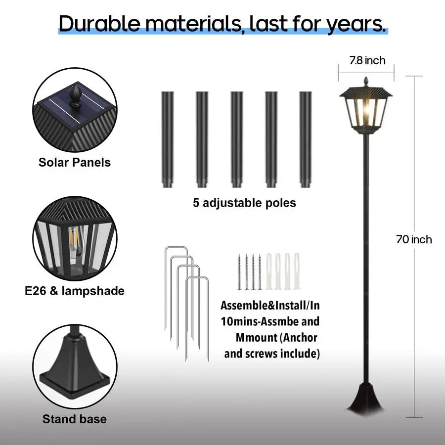 Lamp Post Lights Outdoor Waterproof, 70 Tall Solar Light Poles for Outside, Decorative Floor Lamp Lighting for Garden Patio Yard