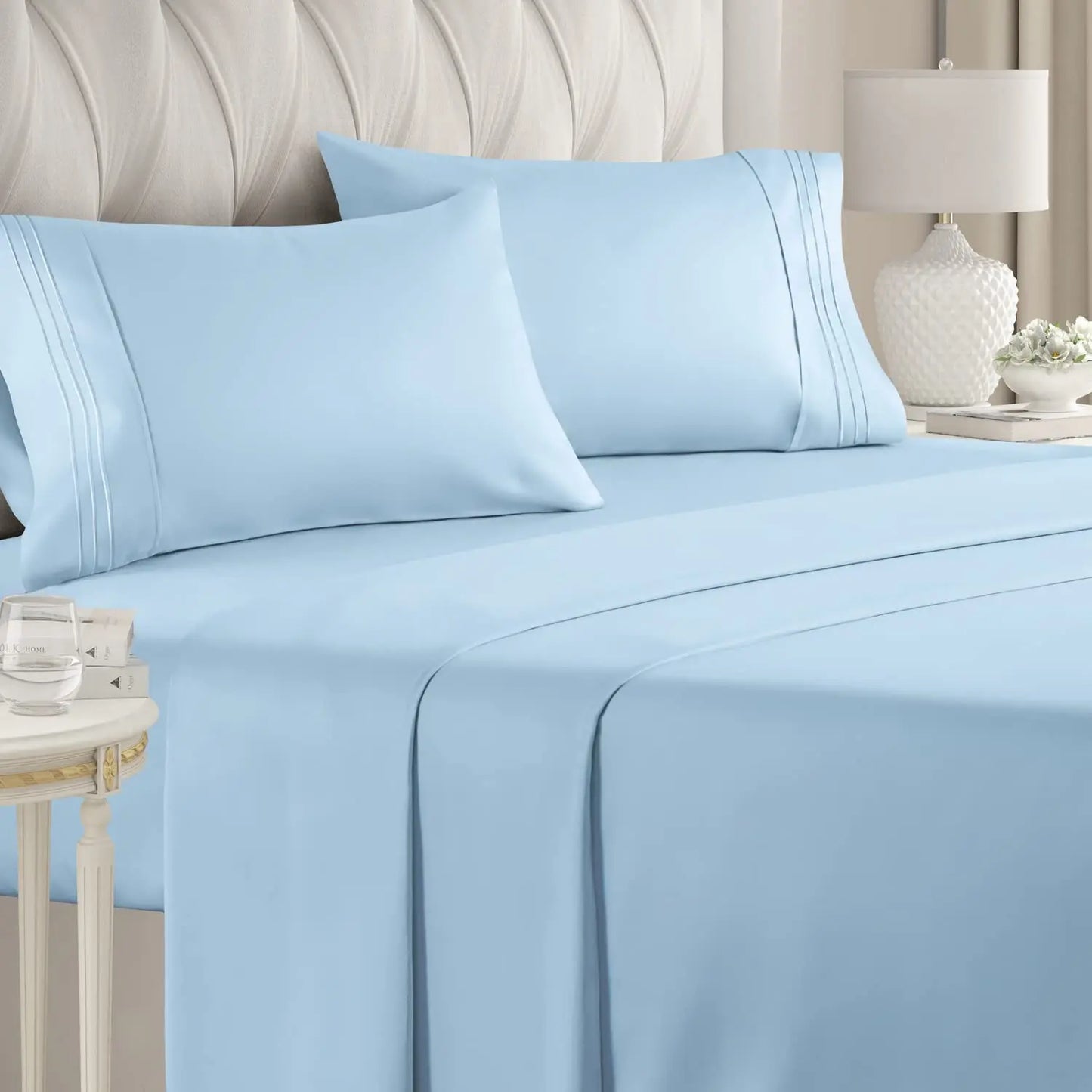 Battilo Double Bed Sheets 4Pieces Set Fitted Flat Sheet with Pillowscase Luxury Microfiber King Queen Full Twin Size Bedding Set
