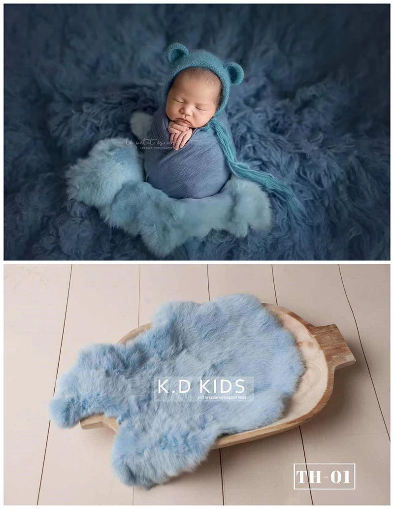 Newborn Photography Props Natural Rabbit Fur Rug Baby Photo Blankets Studio Infant Posing Basket Filled Background Accessories