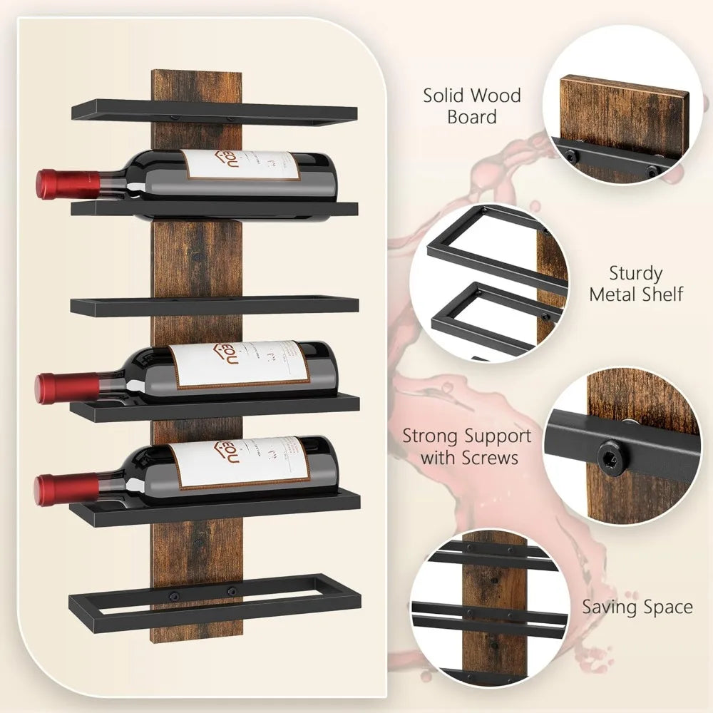 6 Tier Wall Mount Wine Rack for Living Room Bar Storage