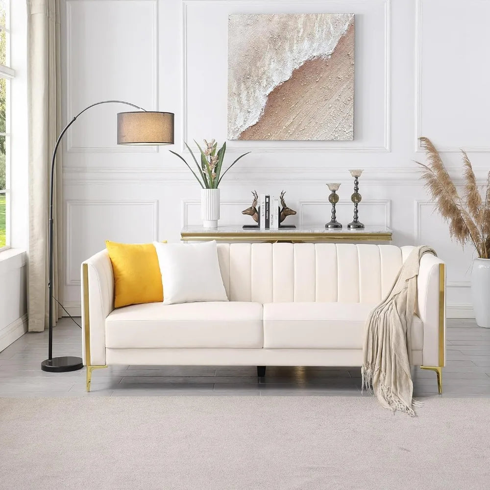 RBXC Modern Sofa With Gold Metal Legs And Throw Pillows