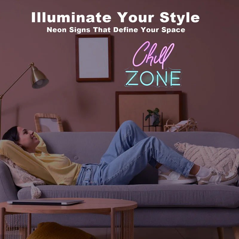 Chill Zone Neon Signs Custom For Lounge Game Room Bar Man Cave Bedroom Wall Art Decor 5/12V USB Powered Dimming Led Neon Sign