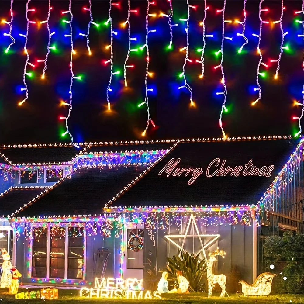 Solar Christmas Decorations Light Outdoor Waterproof Fairy String Curtain Lights for Xmas Eaves Window Party Yard Garden Indoor