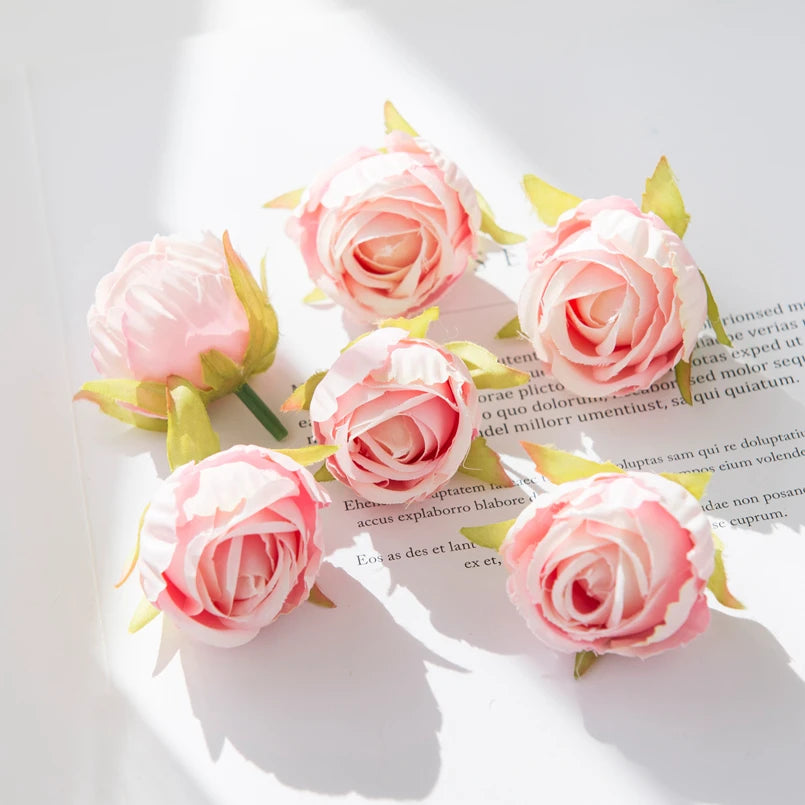 Cheap Silk Tea Buds Roses Head Wedding Decorative Wreaths Christmas Decorations for Home Diy Gift Fake Plants Artificial Flowers