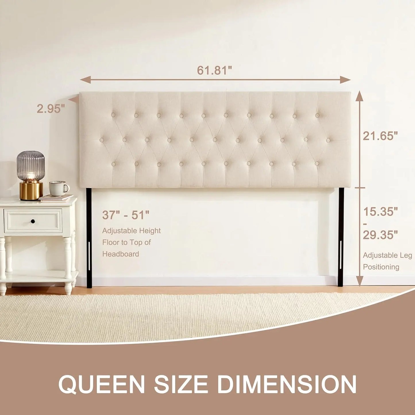 Upholstered Headboard With Solid Wood Frame And Adjustable Height