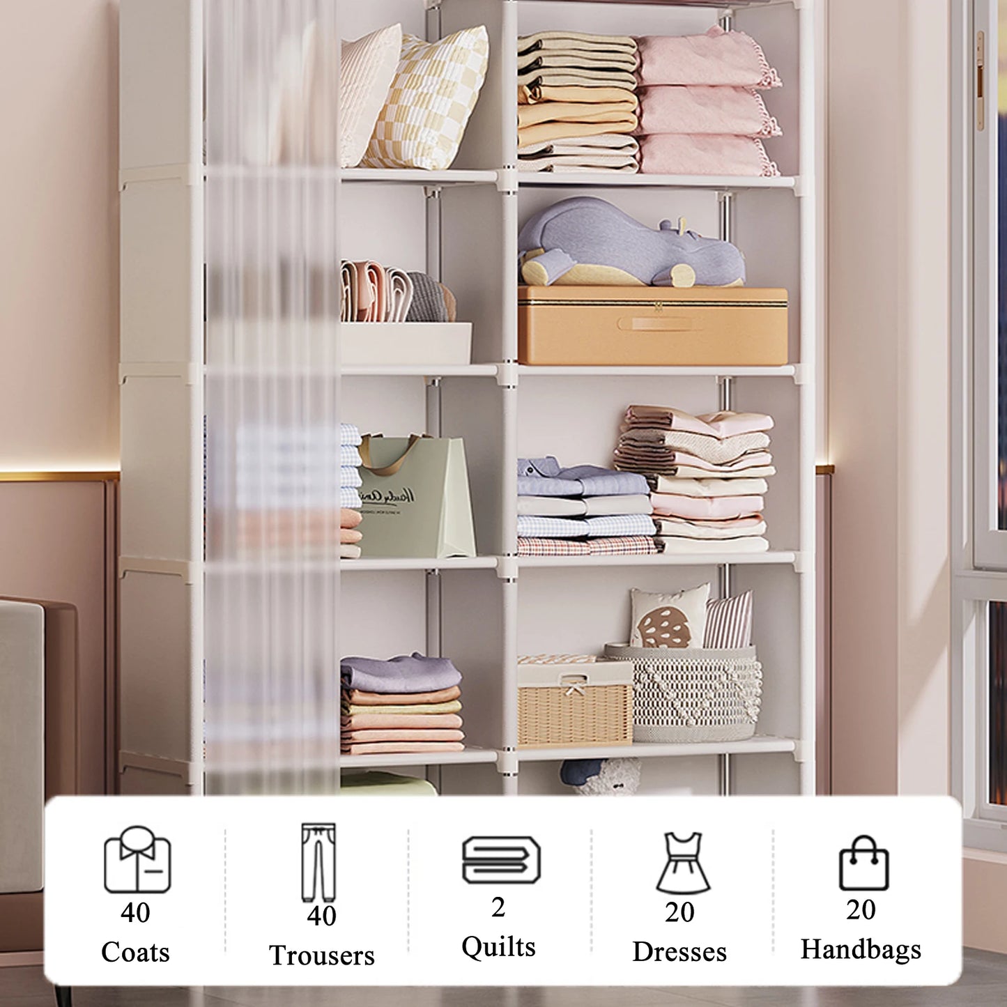 6 Layer Dustproof Wardrobe Closet Organizer High Capacity