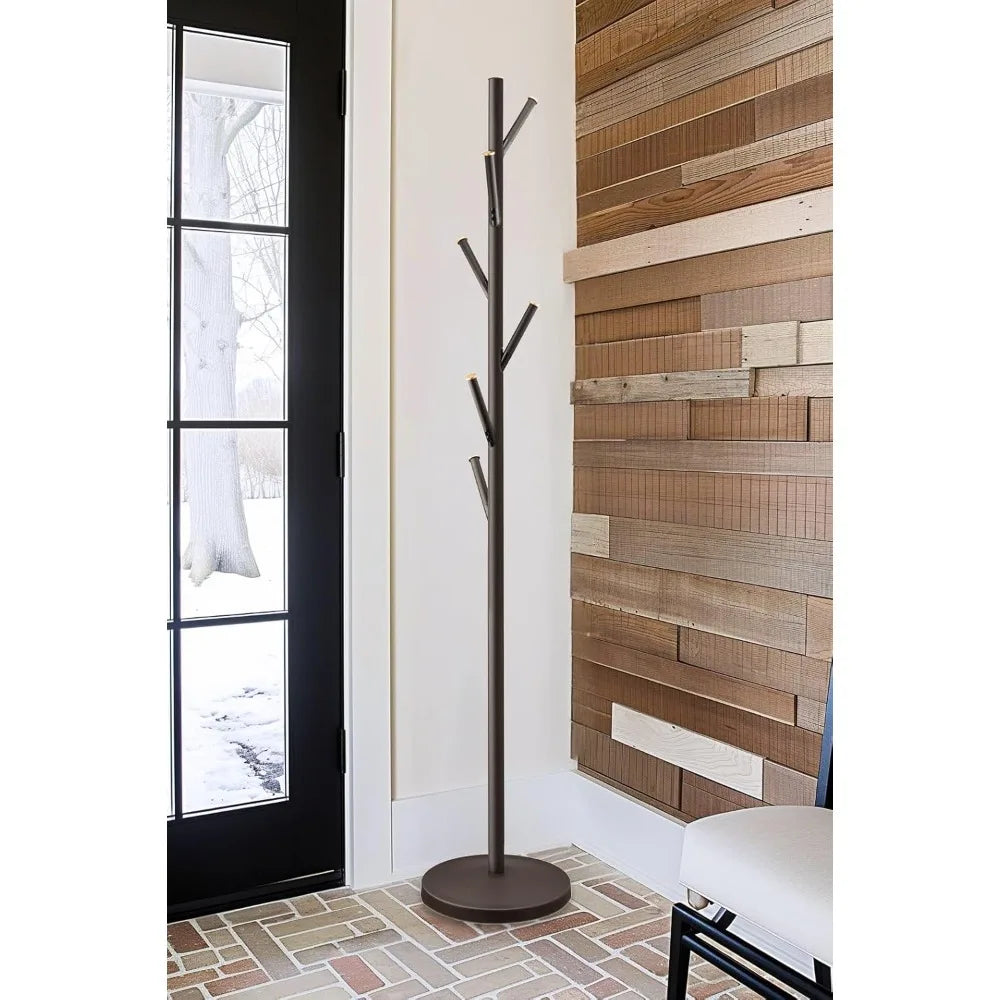 Freestanding Metal Coat Rack With 6 Hooks And Weighted Base