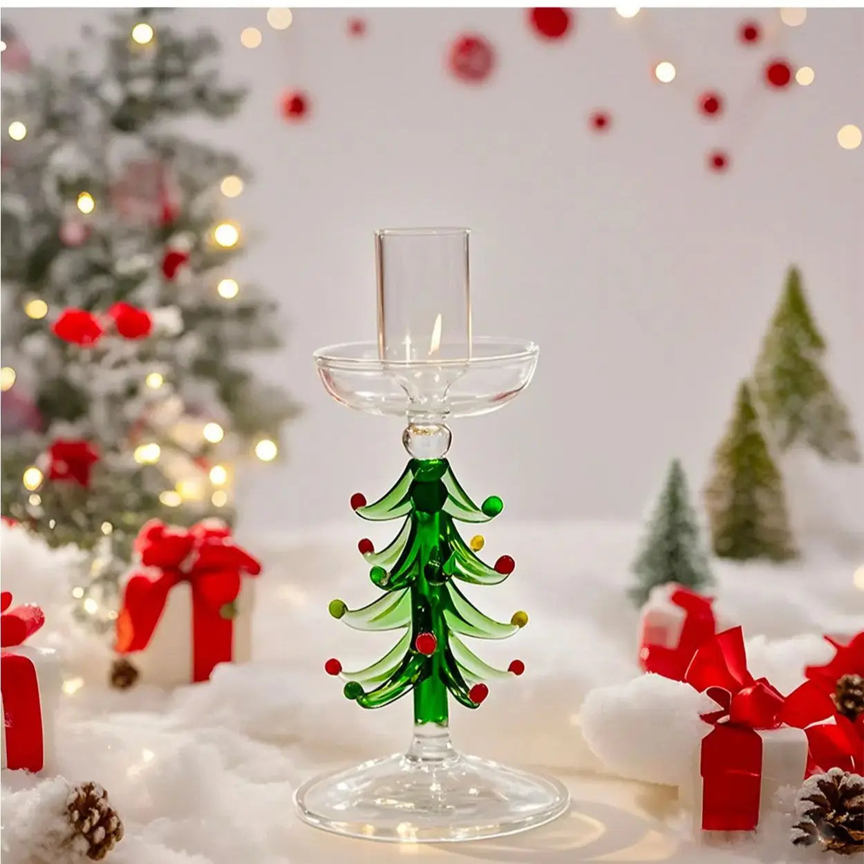 Nordic Christmas Trees Candle Stick Holder Tabletop Glass Borosilicate Candle Holders for Party Birthday Home Decor