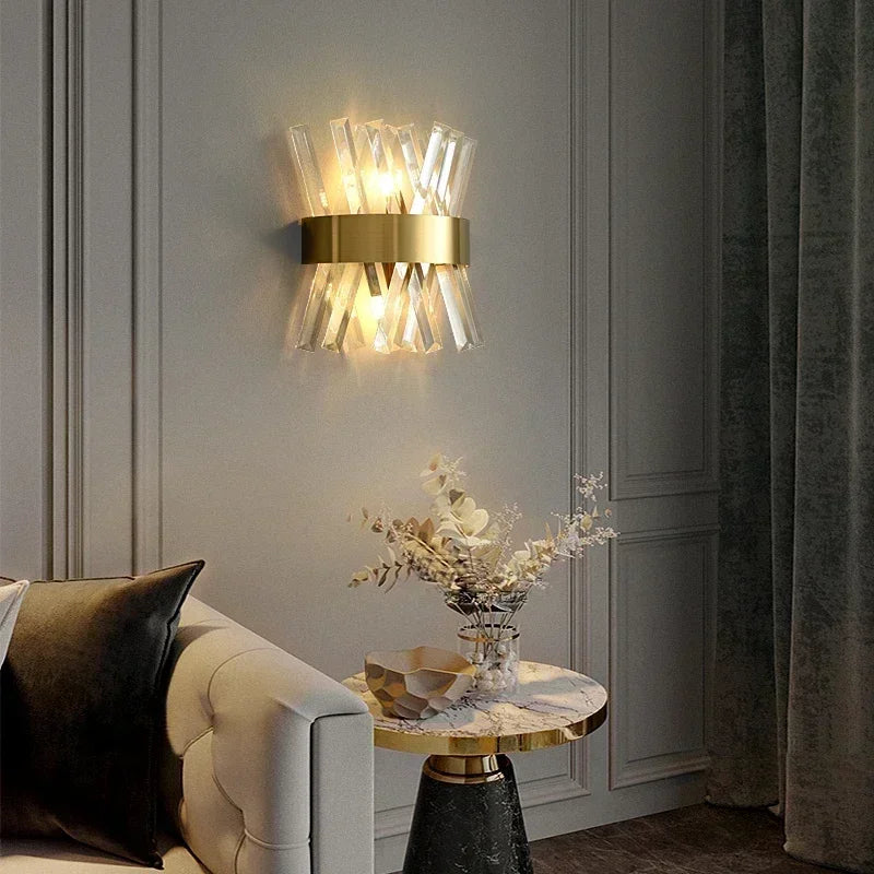 Modern LED Luxury Crystal Wall Lamps For Living Room Hall Foyer Hotel Indoor Home Art Decor Wall Sconces Gold Bedside Lights Wal