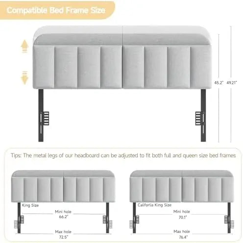 Adjustable Headboard for King/California King Size Bed Frame, Linen Fabric Bed Headboard with Storage & RGB LED Light