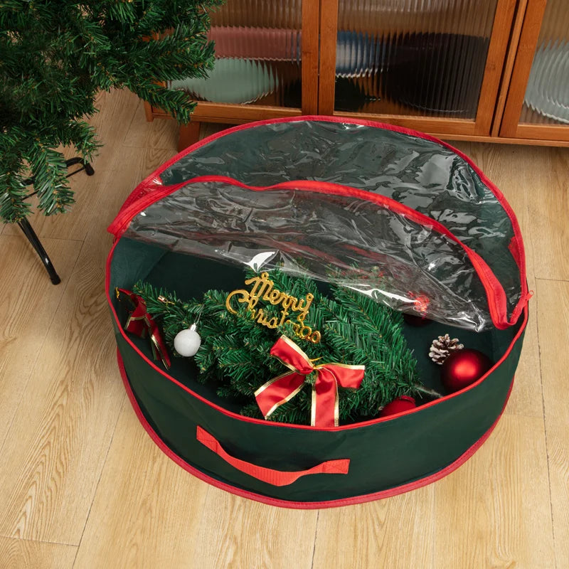 Christmas Wreath Storage Bag 24''/30" ,Garland Wreaths Container with Clear Window for Easy Holiday Storage,Thickened non-woven