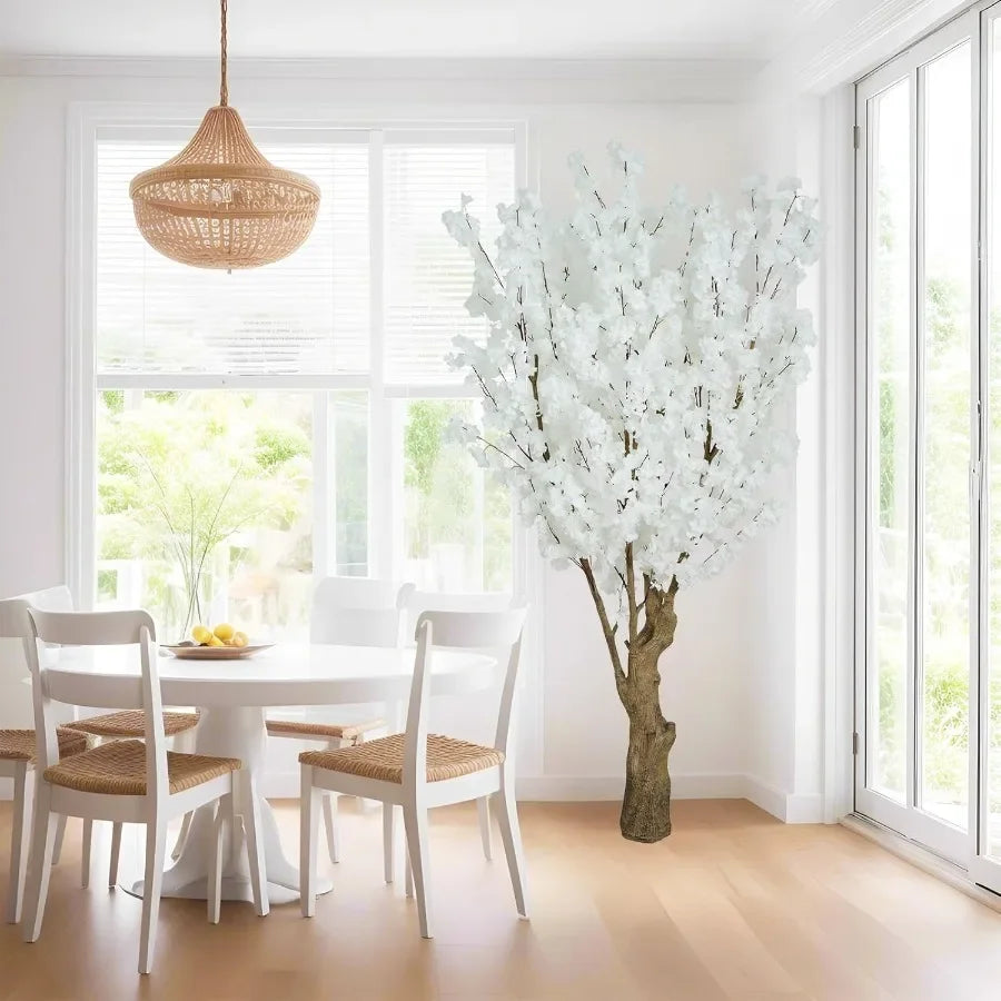 7FT Artificial Cherry Blossom Tree with White Faux Flowers for Indoor and Outdoor Home Decor Office Decoration Wedding Party Am