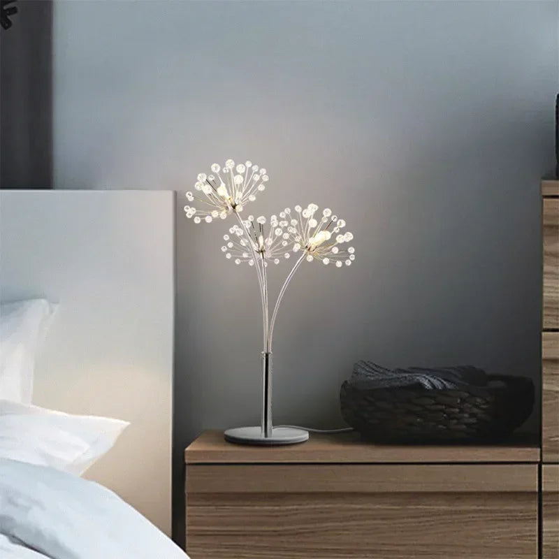 Nordic Creative Dandelion Crystal Flower LED Table Lamp Living Room Bedroom Bedside Reading  Study Art Decor Lighting Desk Light