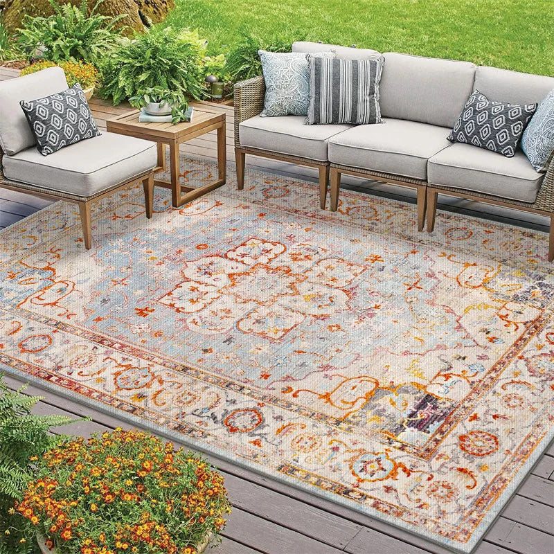 Retro Persian Carpet Large Area Outdoor Balcony Mat American Style Rural Living Room Carpet Rugs for Bedroom