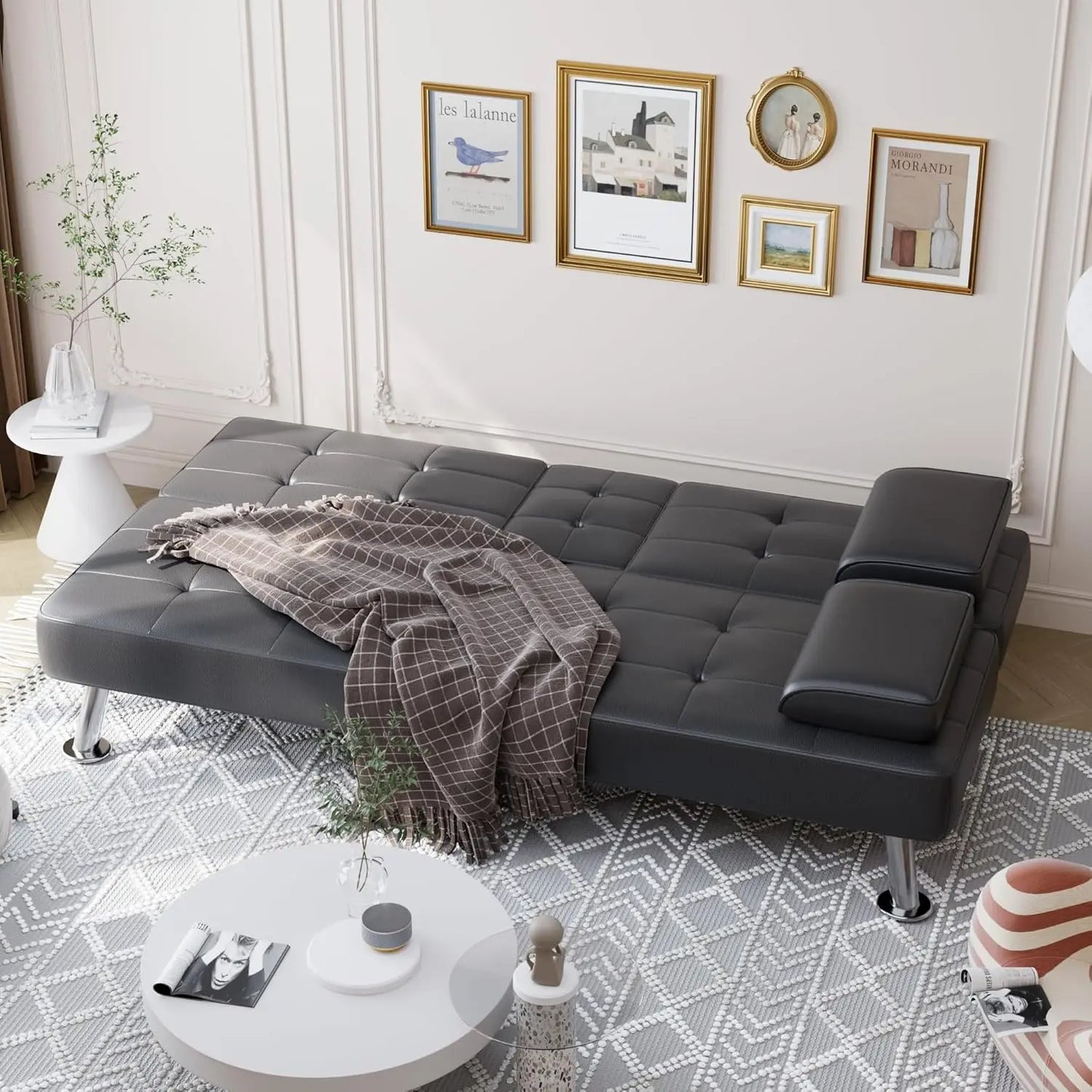 XMSJ Convertible Folding Futon Sofa Bed Sleeper Couch Faux Leather