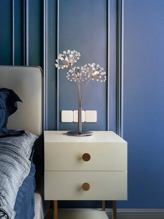 Nordic Creative Dandelion Crystal Flower LED Table Lamp Living Room Bedroom Bedside Reading  Study Art Decor Lighting Desk Light