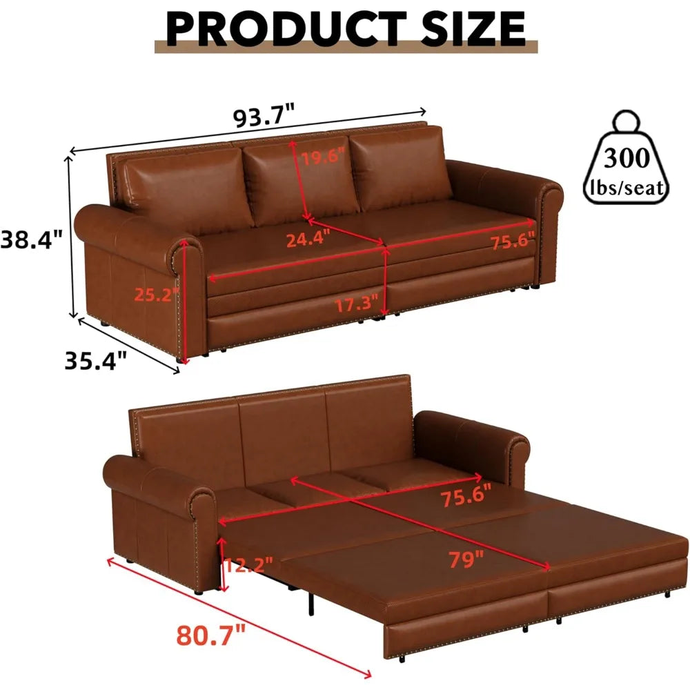 Sofa Bed Three In One Convertible Faux Leather Sleeper