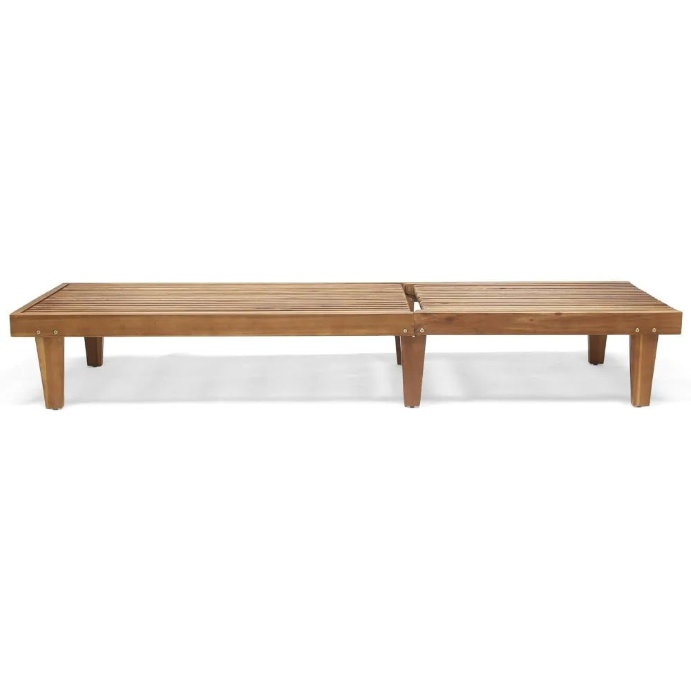 Outdoor Wooden Chaise Lounge, Set of 2 with Teak Finish, Pool Recliner Lounge Chairs
