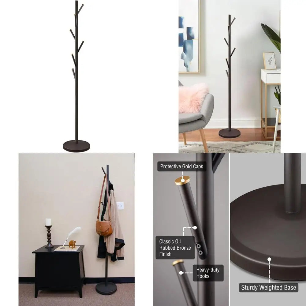 Freestanding Metal Coat Rack With 6 Hooks And Weighted Base