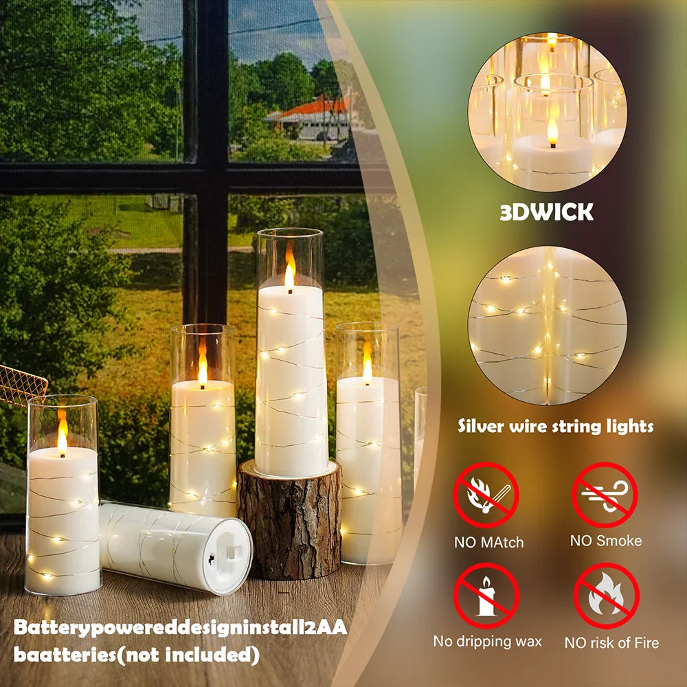 White 9PCS LED Flameless Prayer Candles with String Lights Timer Dimmable Acrylic Church Memorial Christmas Eve Religious Decor