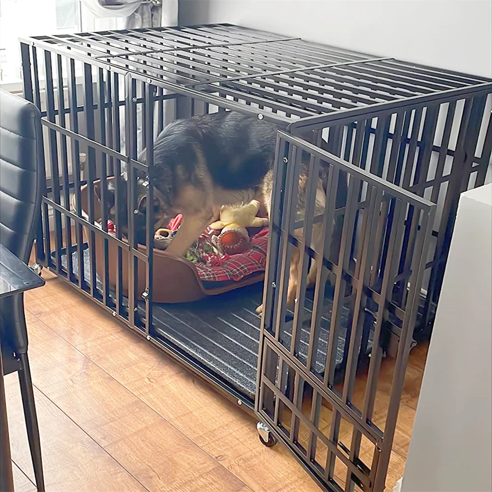 BORWARTH Iron Heavy Duty Dog Crate with Lockable Wheels Tray
