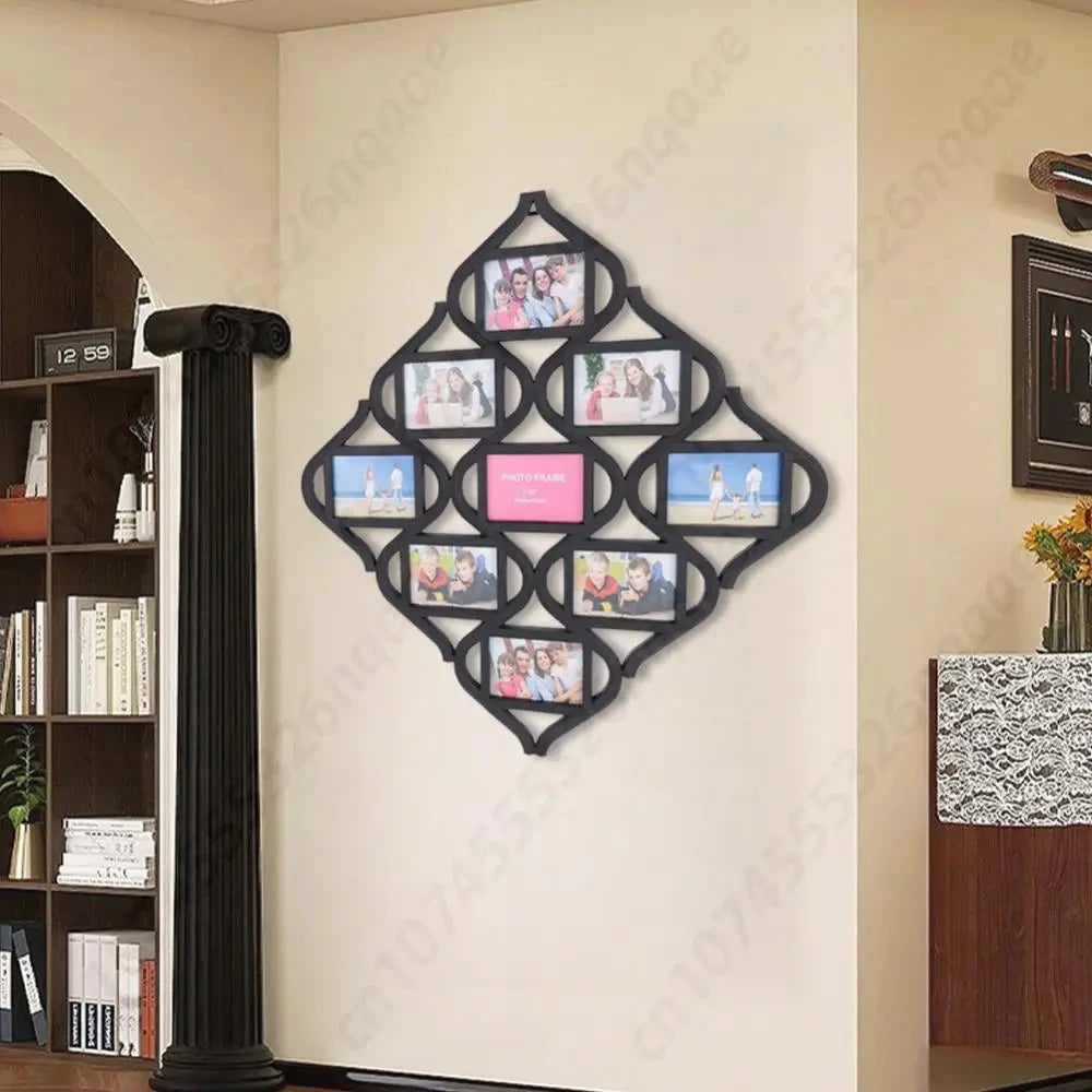 4x6In 9 Grid Photo Display Frame Diamond Shaped Wall Hanging Picture Storage Frame Creative Reusable Wall Decoration
