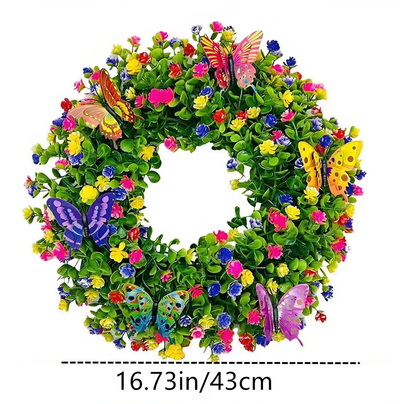 Artificial Flower Garland Eucalyptus Butterfly Wreath Summer Spring Decoration Door Living Room Home Decor Garden Patio Wall