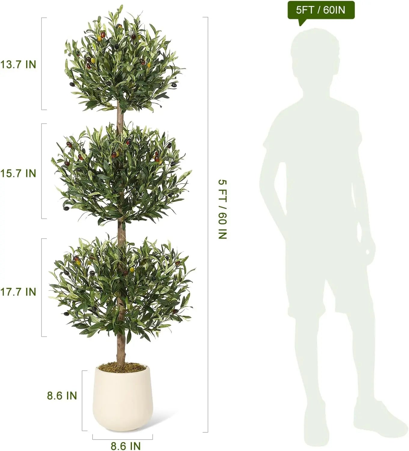 StudysetCN Faux Olive Topiary Tree in Pot for Indoor Display