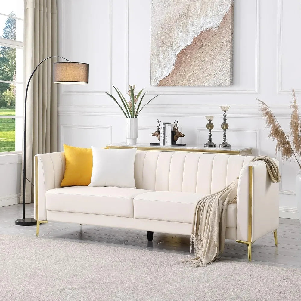 RBXC Modern Sofa With Gold Metal Legs And Throw Pillows