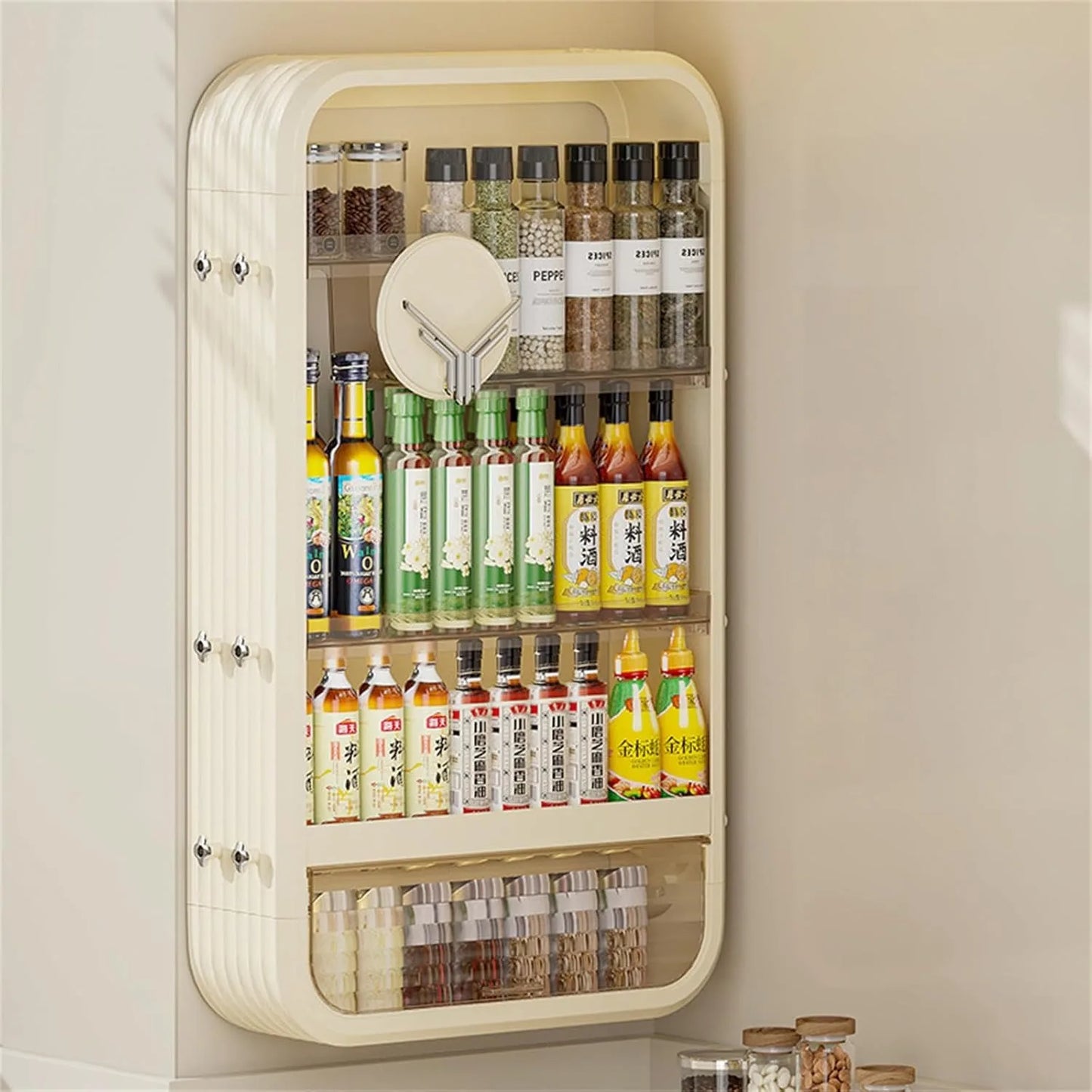 Four-Tier Wall Mount Makeup Organizer With Adhesive Shelf