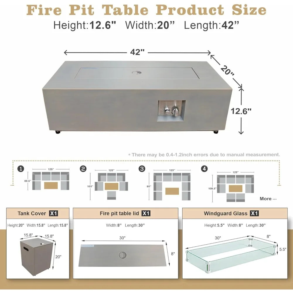 Outdoor Propane Fire Pit Table 50K BTU Rectangular Patio