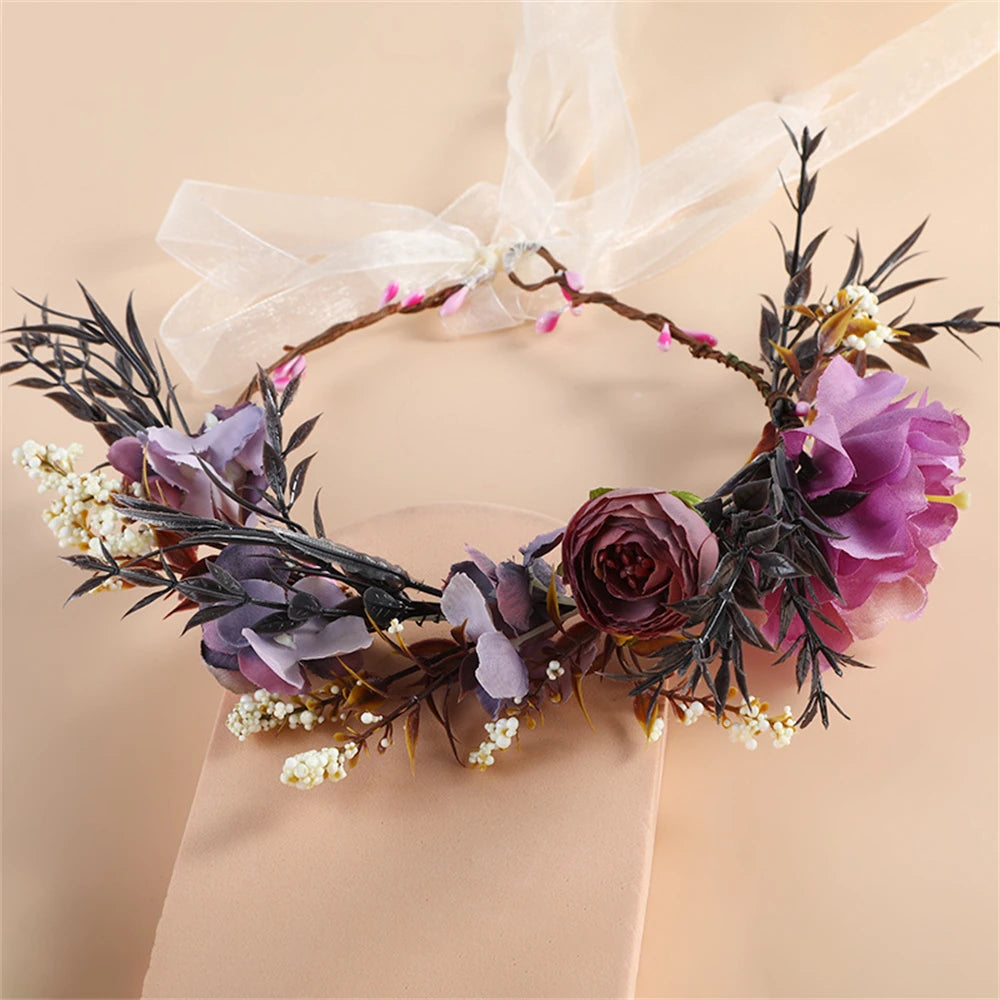 Women's Wedding Flower Wreath Crown Festival Headband Female Hair Accessories Headdress for Girls Garland Wedding Sweet Headwear