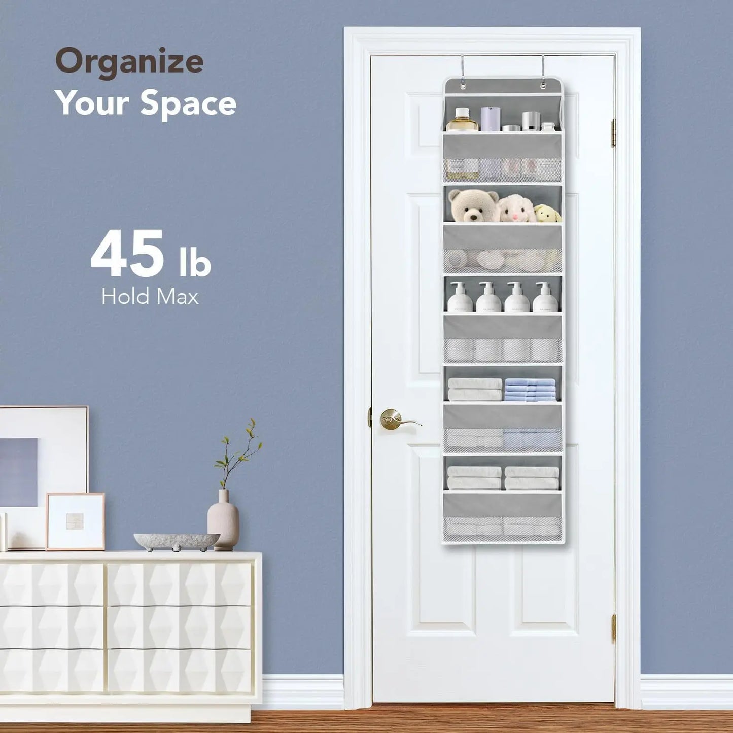 5 Layer Over The Door Hanging Organizer With Mesh Pockets