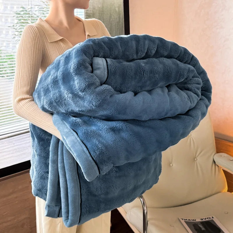 Bubble Imitation Rabbit Fur Throw Blanket Solid Double Sided Plush Blankets for Sofa Bed Spring Autumn Warm Office Nap Blanket