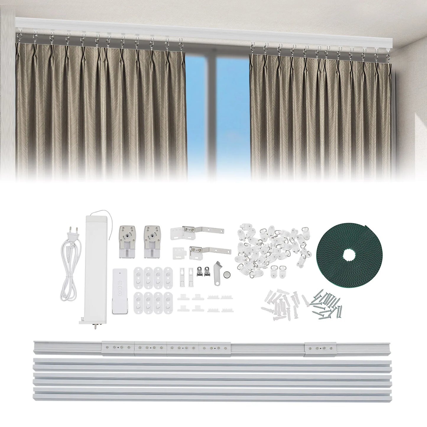 Motorized Curtain Rail W/ Remote & App Control , Smart Electric Curtain Track Compatible W/ Alexa Google Home