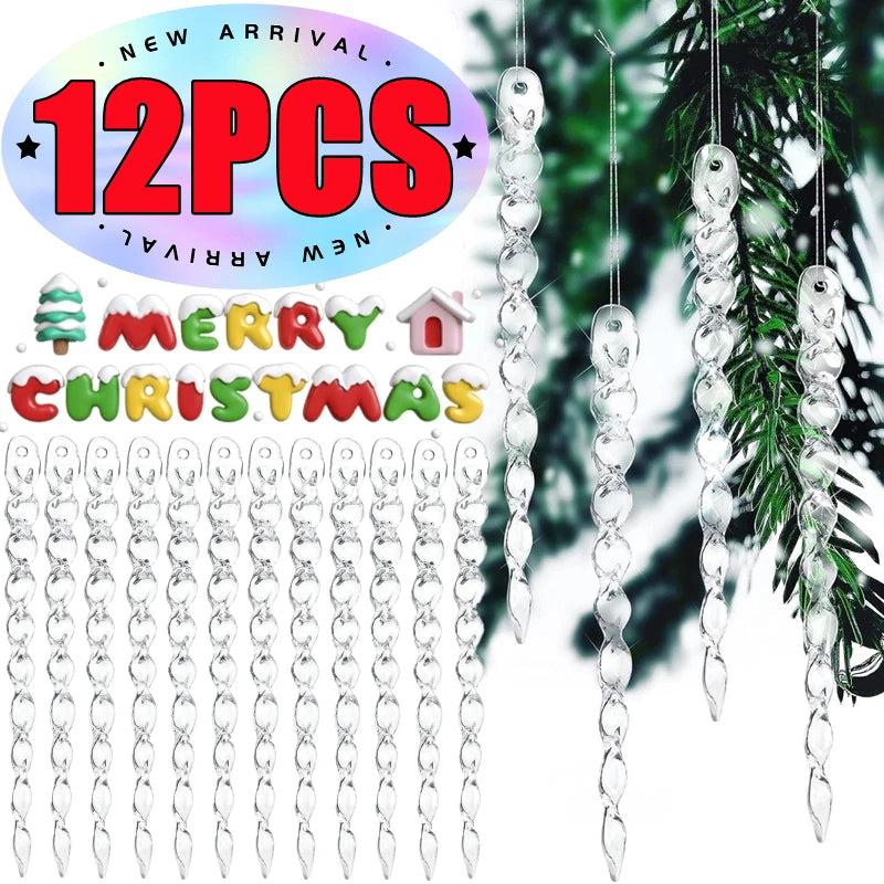 6/12PCS 10-20.5CM Christmas Simulation Ice Xmas Tree Hanging Ornament Fake Icicle New Year Christmas Decorations Navidad Gifts